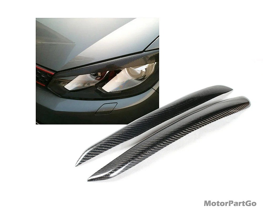 Real Carbon Fiber Head light Eyelid Eyebrow Cover Trim 1pair for  VW Golf 6 VI MK6 GTI R20 2010-2013