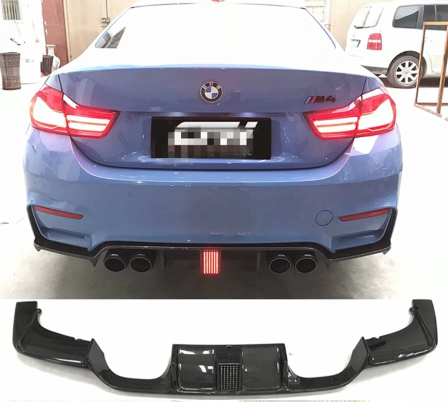 Real Carbon Fiber Diffuser With LED Light For BMW F80 F82 F83 M3 M4 2015-2019