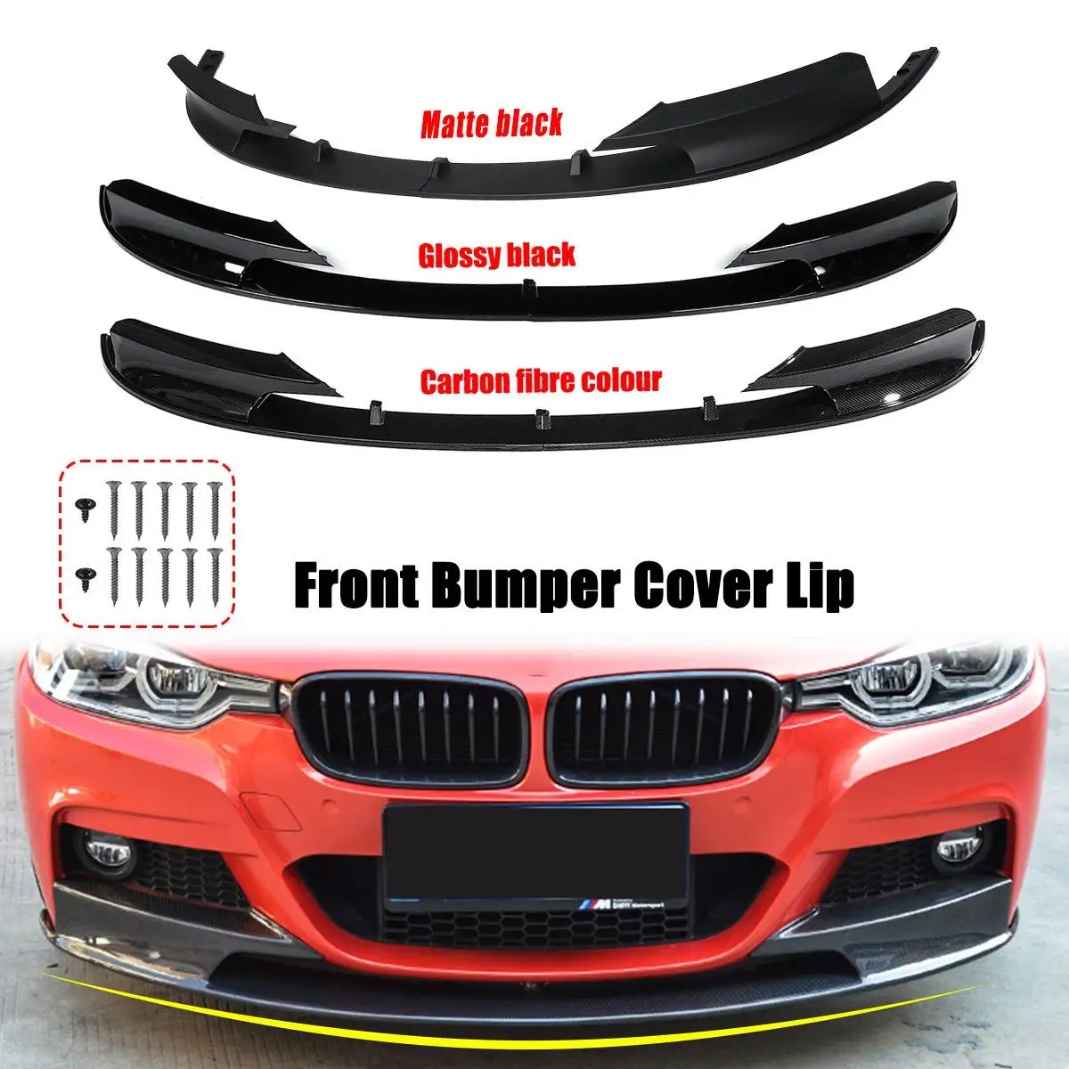 3 Style Carbon Fibre/Glossy/Matte Black  Front Bumper Cover Lip  Surface Body Spoiler For BMW F30 3 Series M Style 2012-2018