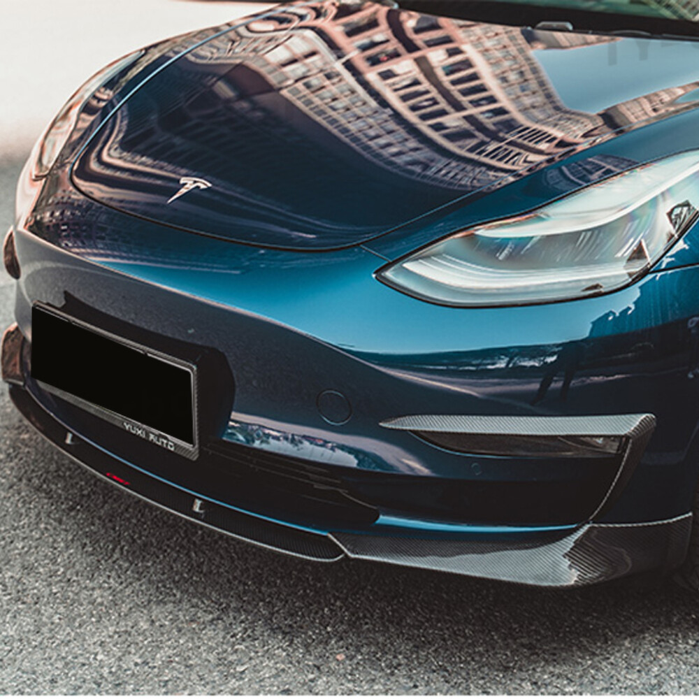 3pcs Real Carbon Fiber Front Lip Spoiler splitter for Tesla Model 3 Sedan 2016+
