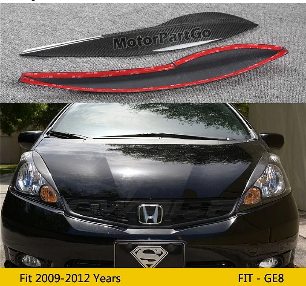 Real Carbon Fiber Head light Eyelid Eyebrow Cover Trim 1pair for Honda Fit 2009 - 2012 GE8  t180