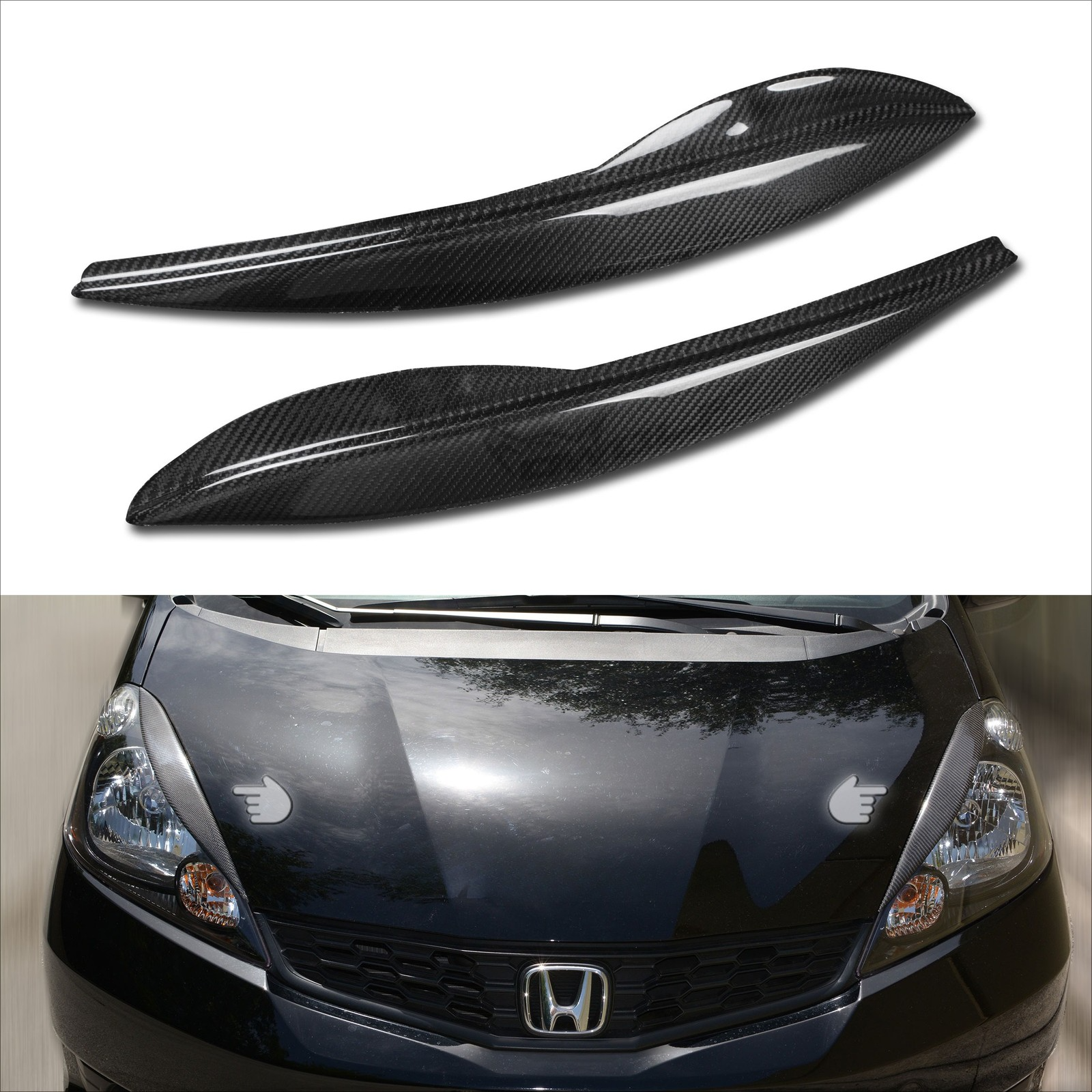 Real Carbon Fiber Eyebrow Eyelid Headlight Cover Trim For Honda Fit Jazz 2009-12