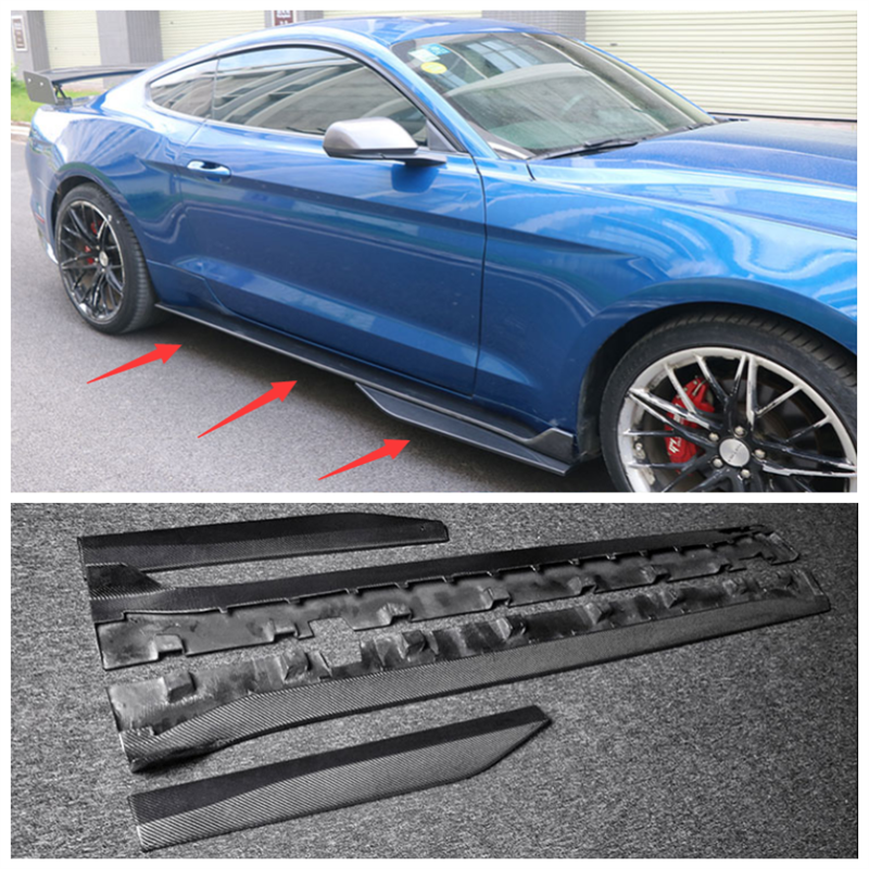 Carbon Fiber Exterior Door Panel Side Skirts 4pcs For Ford Mustang 2015-22 GT500