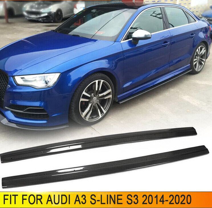Carbon Fiber Side Skirts Extension Spoiler Lip for Audi A3 8V Sline S3 2014-2020