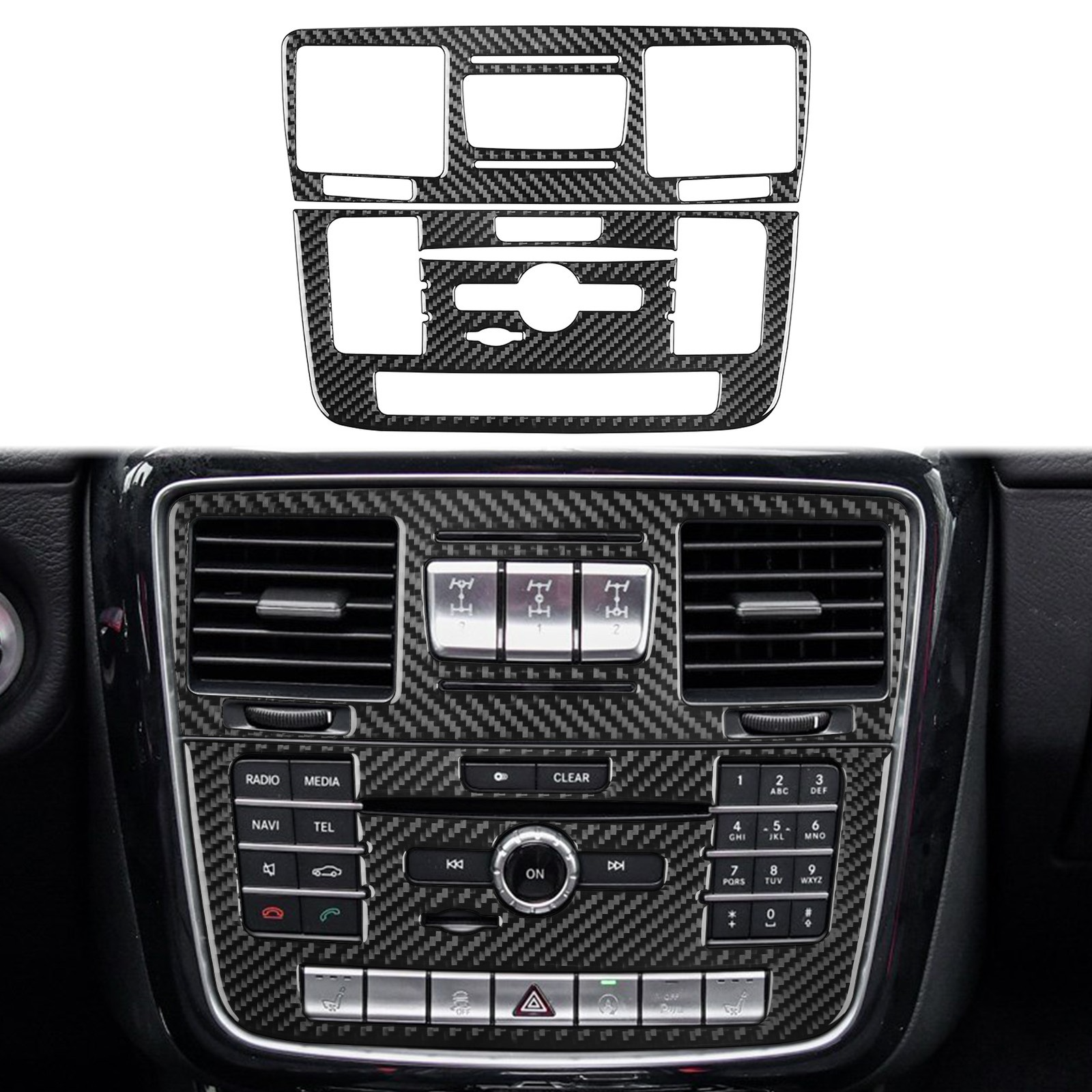 2Pcs Carbon Fiber Console A/C CD Panel Trim For Mercedes-Benz G-class W463 G63